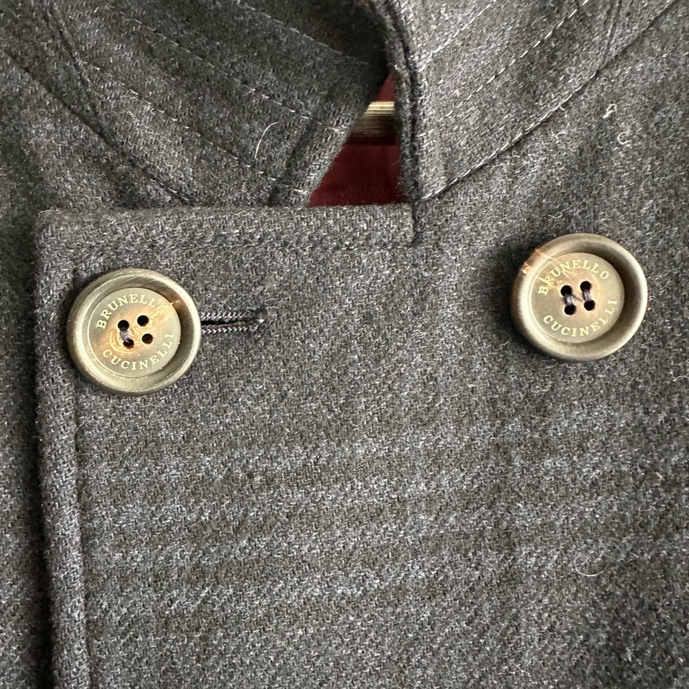 Brunello Cucinelli Double-Breasted Wool Navy Military Coat Eu50/Us40 View 3